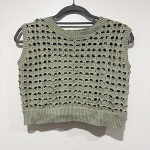 Freshman 1996 Knit Hearts Green Sage Lined Top Women Size XS